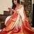 Off white red soft silk blend banarasi jacuard work designer party wear saree with unstitched blouse piece
