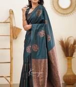 Turquoise soft silk blend banarasi jacuard work designer party wear saree with unstitched blouse piece