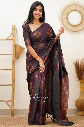 Wine soft silk blend banarasi jacuard work designer party wear saree with unstitched blouse piece