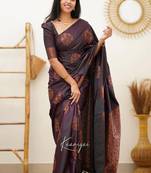 Wine silk blend banarasi saree with unstitched blouse piece