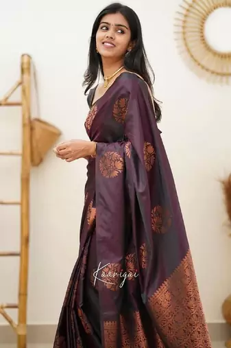 Wine silk blend banarasi saree with unstitched blouse piece