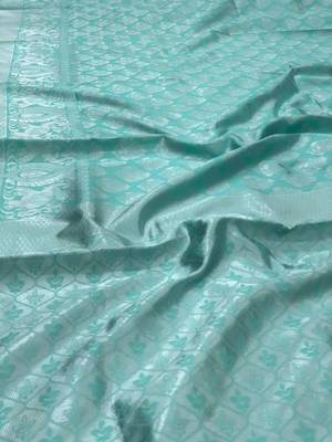 Sky blue silk blend banarasi saree with unstitched blouse piece 2