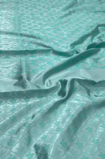 Sky blue silk blend banarasi saree with unstitched blouse piece