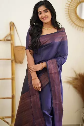 Blue soft silk blend banarasi jacuard work designer party wear saree with unstitched blouse piece