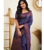Blue silk blend banarasi saree with unstitched blouse piece