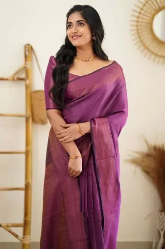 Wine soft silk blend banarasi jacuard work designer party wear saree with unstitched blouse piece