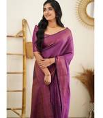 Wine silk blend banarasi saree with unstitched blouse piece