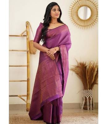 Wine silk blend banarasi saree with unstitched blouse piece 2