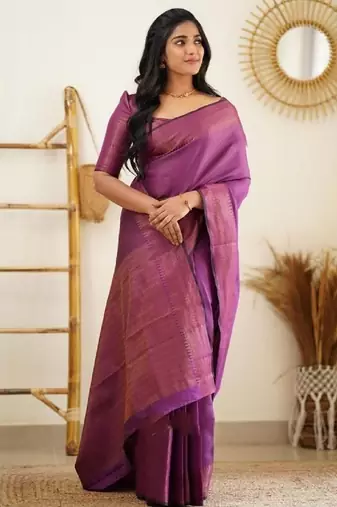 Wine silk blend banarasi saree with unstitched blouse piece