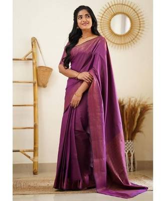 Wine silk blend banarasi saree with unstitched blouse piece 3