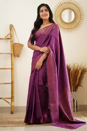 Wine silk blend banarasi saree with unstitched blouse piece