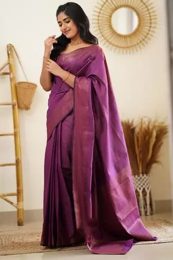 Wine silk blend banarasi saree with unstitched blouse piece