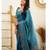 Turquoise soft silk blend banarasi jacuard work designer party wear saree with unstitched blouse piece