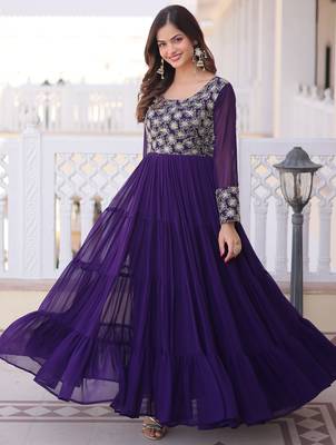 Stunning Purple Sequins Georgette Function Wear Gown 1