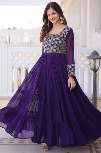 Stunning Purple Sequins Georgette Function Wear Gown