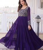 Stunning Purple Sequins Georgette Function Wear Gown
