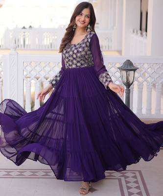 Stunning Purple Sequins Georgette Function Wear Gown 3