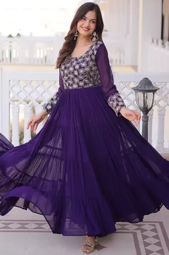 Stunning Purple Sequins Georgette Function Wear Gown