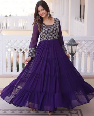 Stunning Purple Sequins Georgette Function Wear Gown 4