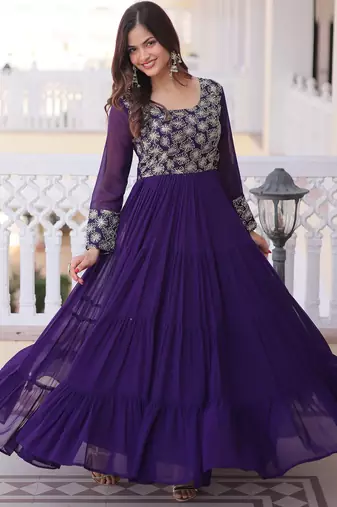 Stunning Purple Sequins Georgette Function Wear Gown
