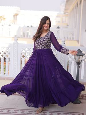 Stunning Purple Sequins Georgette Function Wear Gown 5