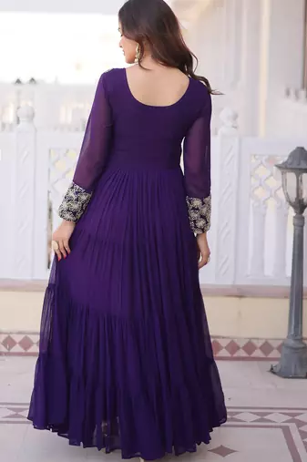 Stunning Purple Sequins Georgette Function Wear Gown