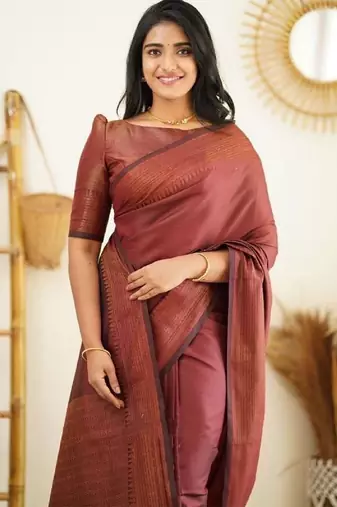 Maroon soft silk blend banarasi jacuard work designer party wear saree with unstitched blouse piece