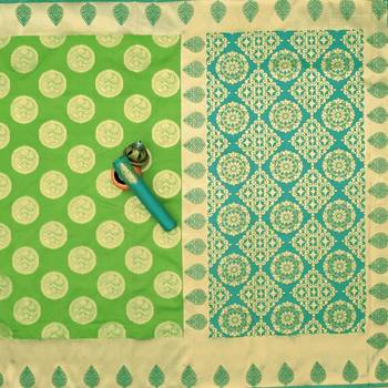 Green turuoise silk blend banarasi saree with unstitched blouse piece 2
