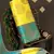 Yellow  turuoise soft silk blend banarasi jacuard work designer party wear saree with unstitched blouse piece