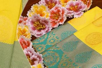 Yellow turuoise silk blend banarasi saree with unstitched blouse piece 2