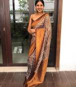 Copper white soft silk blend banarasi jacuard work designer party wear saree with unstitched blouse piece