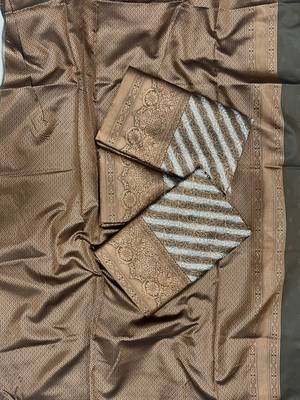 Copper white silk blend banarasi saree with unstitched blouse piece 5