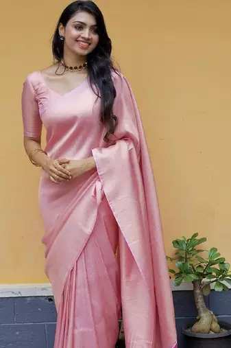 Baby pink soft silk blend banarasi jacuard work designer party wear saree with unstitched blouse piece