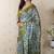 Green tussar silk printed zari border saree with matching blouse piece