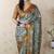 Beige tussar silk printed zari border saree with matching blouse piece
