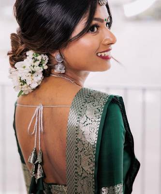 Green silk blend banarasi saree with unstitched blouse piece 3