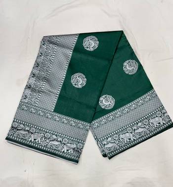 Green silk blend banarasi saree with unstitched blouse piece 4