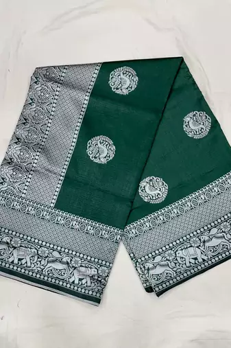 Green silk blend banarasi saree with unstitched blouse piece