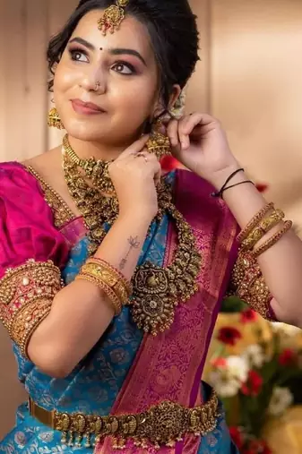 Turquoise pink silk blend banarasi saree with unstitched blouse piece