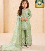 Designer party wear heavy silk kids top sharara & dupatta set