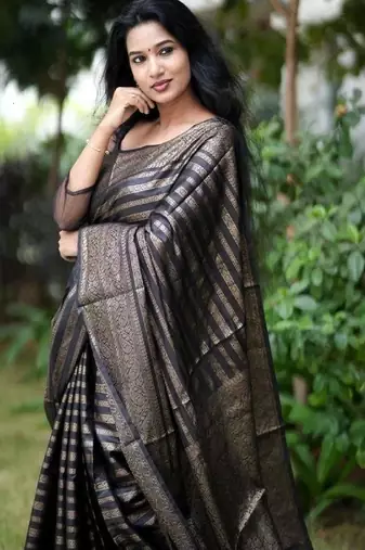 Black soft silk blend banarasi jacuard work designer party wear saree with unstitched blouse piece