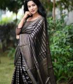 Black soft silk blend banarasi jacuard work designer party wear saree with unstitched blouse piece