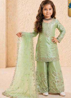 Designer party wear heavy silk kids top sharara & dupatta set 2