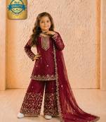 Designer party wear heavy silk kids top sharara & dupatta set