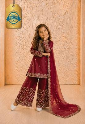 Designer party wear heavy silk kids top sharara & dupatta set 2
