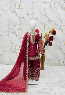 Designer party wear heavy silk kids top sharara & dupatta set 3