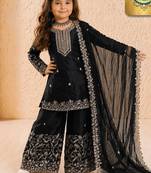 Designer party wear heavy silk kids top sharara & dupatta set