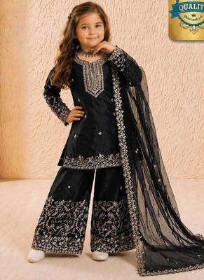 Designer party wear heavy silk kids top sharara & dupatta set 2