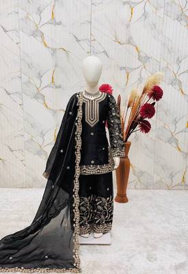Designer party wear heavy silk kids top sharara & dupatta set 3
