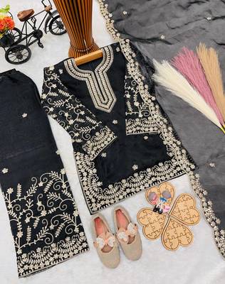 Designer party wear heavy silk kids top sharara & dupatta set 4